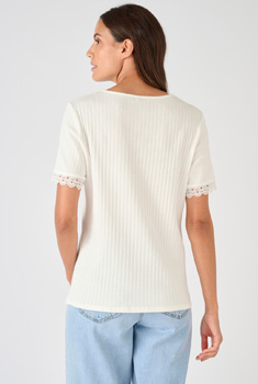 T-shirt ribtricot en kant
