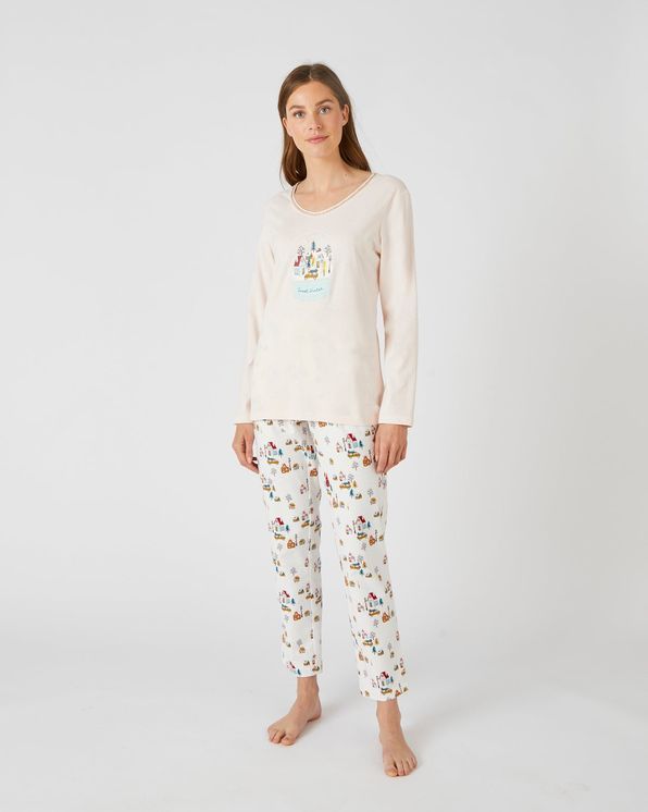 T-shirt pyjama Maille jersey pur coton peigné motifs de Noël