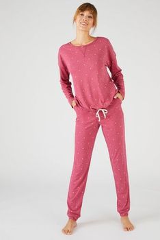 Aibrou Ensemble de Pyjama Femme Coton Pyjama Haut et Bas Femme Hiver Manches Longue Pantalon à Pois Vêtement dIntérieur Femme 
