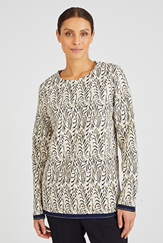 Sweater in jacquard, bladmotief in reliëf