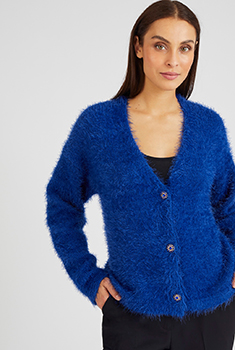 Korte cardigan in harig tricot