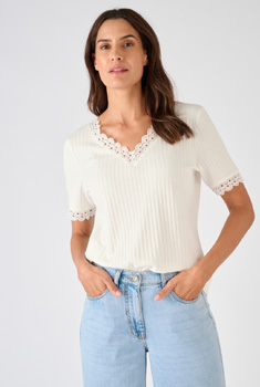 T-shirt ribtricot en kant