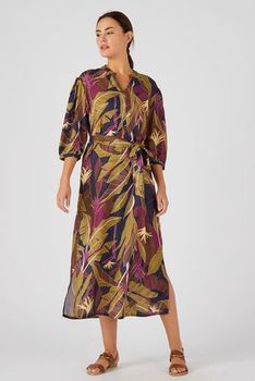 Robe longue tissu crêpe fluide tropicale