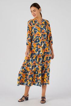 Robe longue à volants imprimé esprit tachiste