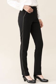Broek in crêpetricot, glanzend biesje