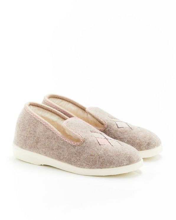 Pantoffel in textiel met broderie Thermolactyl® - Pantoffels, muiltjes -  Damart België