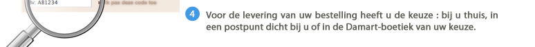 4. Voor de levering van uw bestelling heeft u de keuze : bij u thuis, in een postpunt dicht bij u of in de Damart-boetiek van uw keuze.