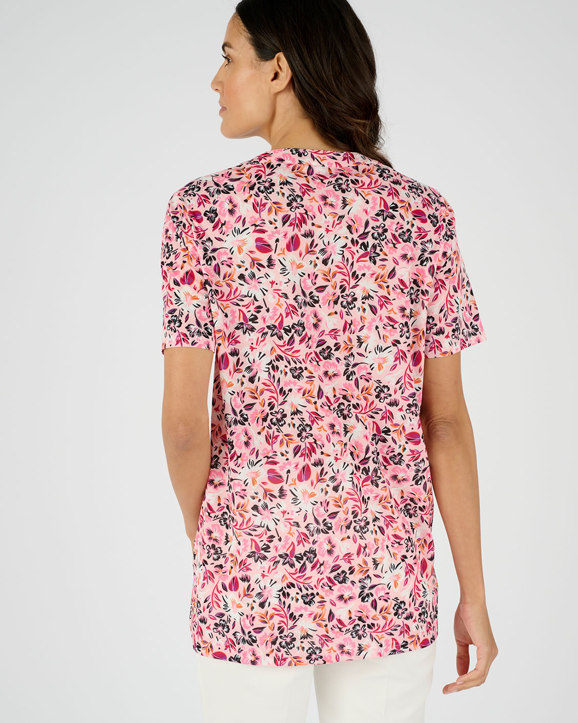 Tuniek van crêpetricot met stretch en bloemmotief
