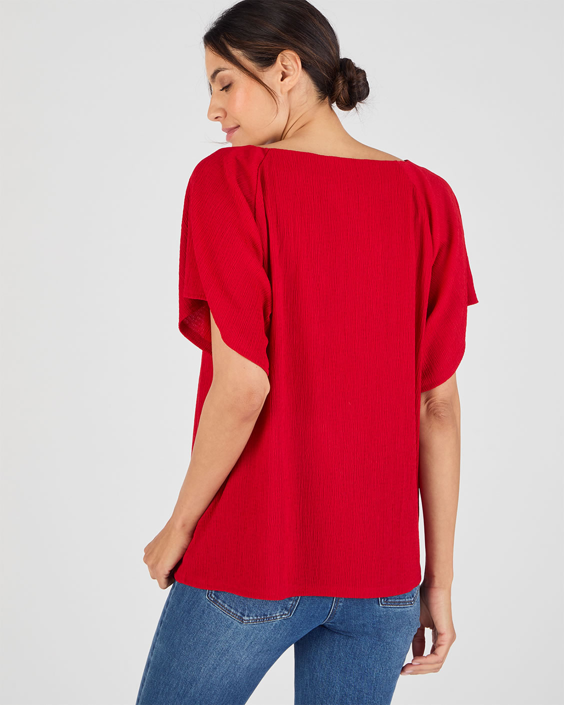 T-shirt van getextureerd tricot met sierkraag