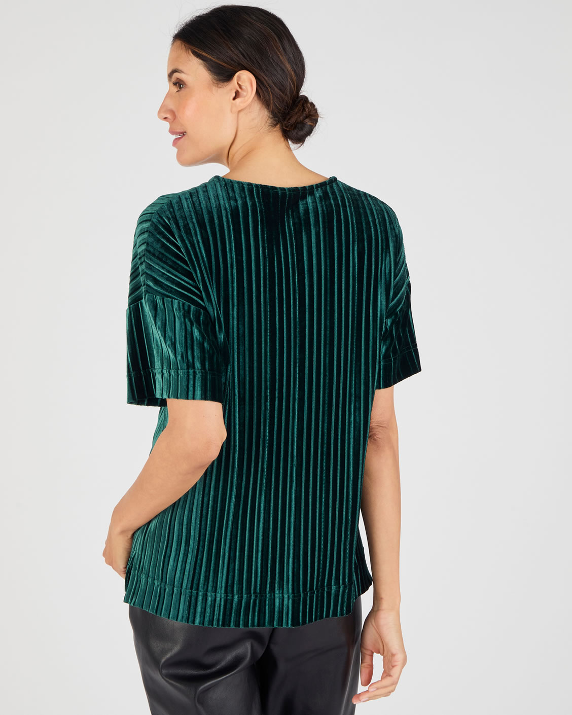 Fluwelen geplooid satijnen T-shirt