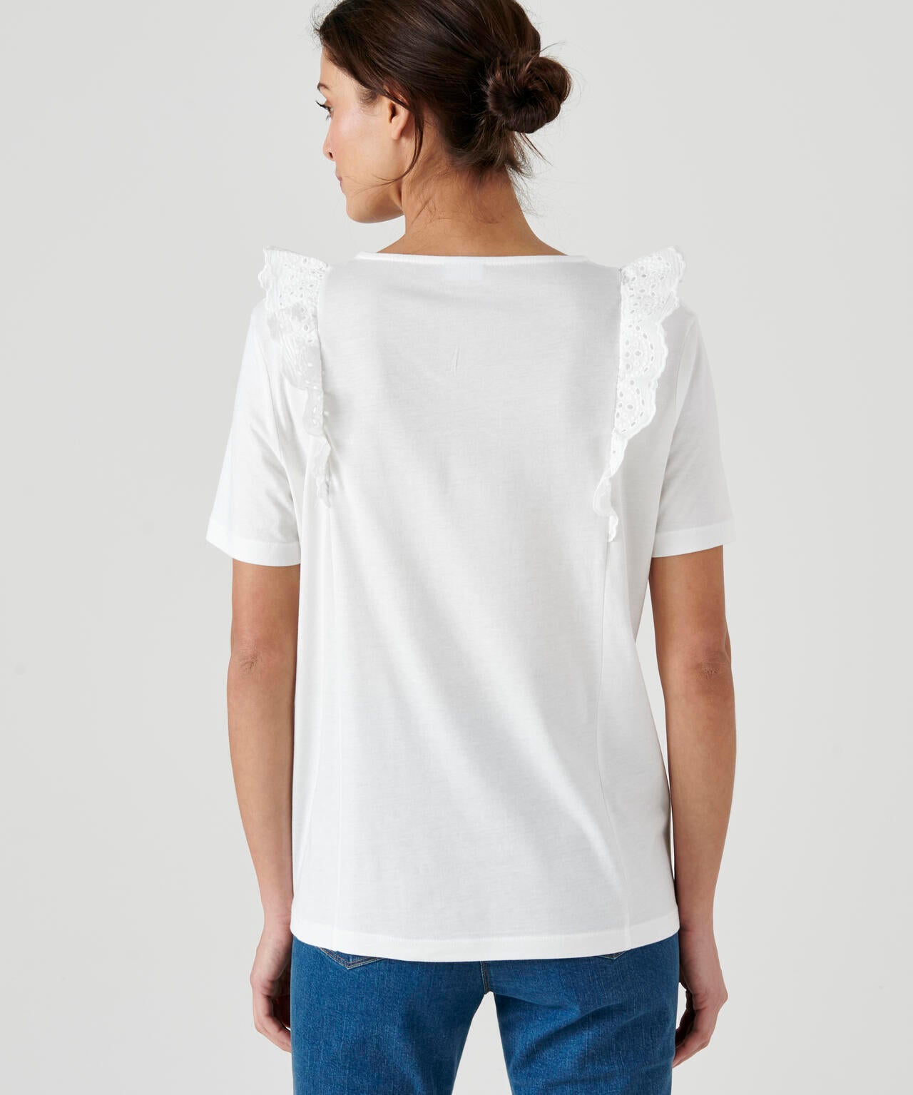 T-shirt in 2 stoffen met broderie anglaise