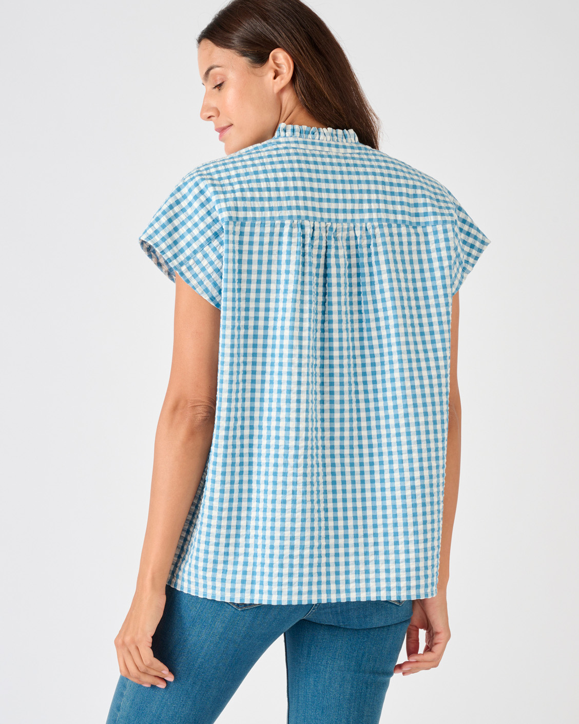 Overhemdblouse korte mouwen wafelstof