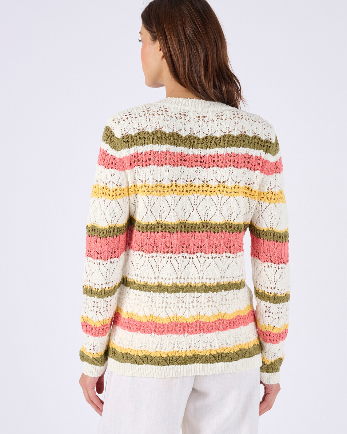 Pull maille ajourée rayé