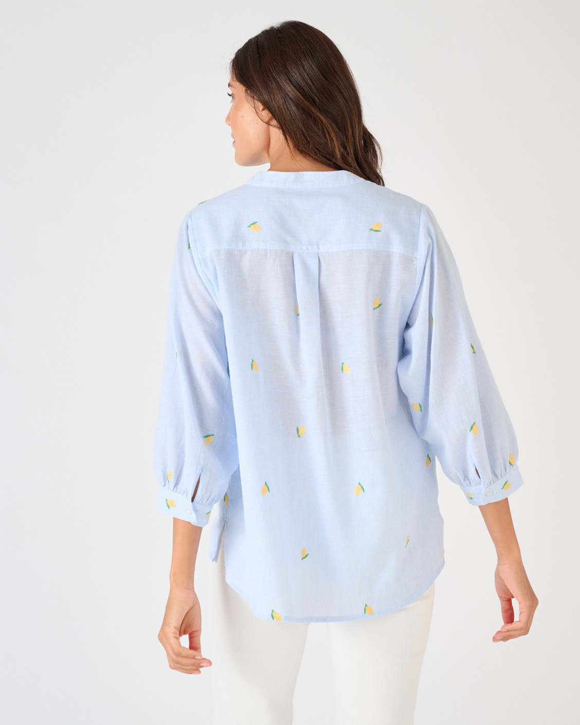 Blouse rayée et brodée citrons