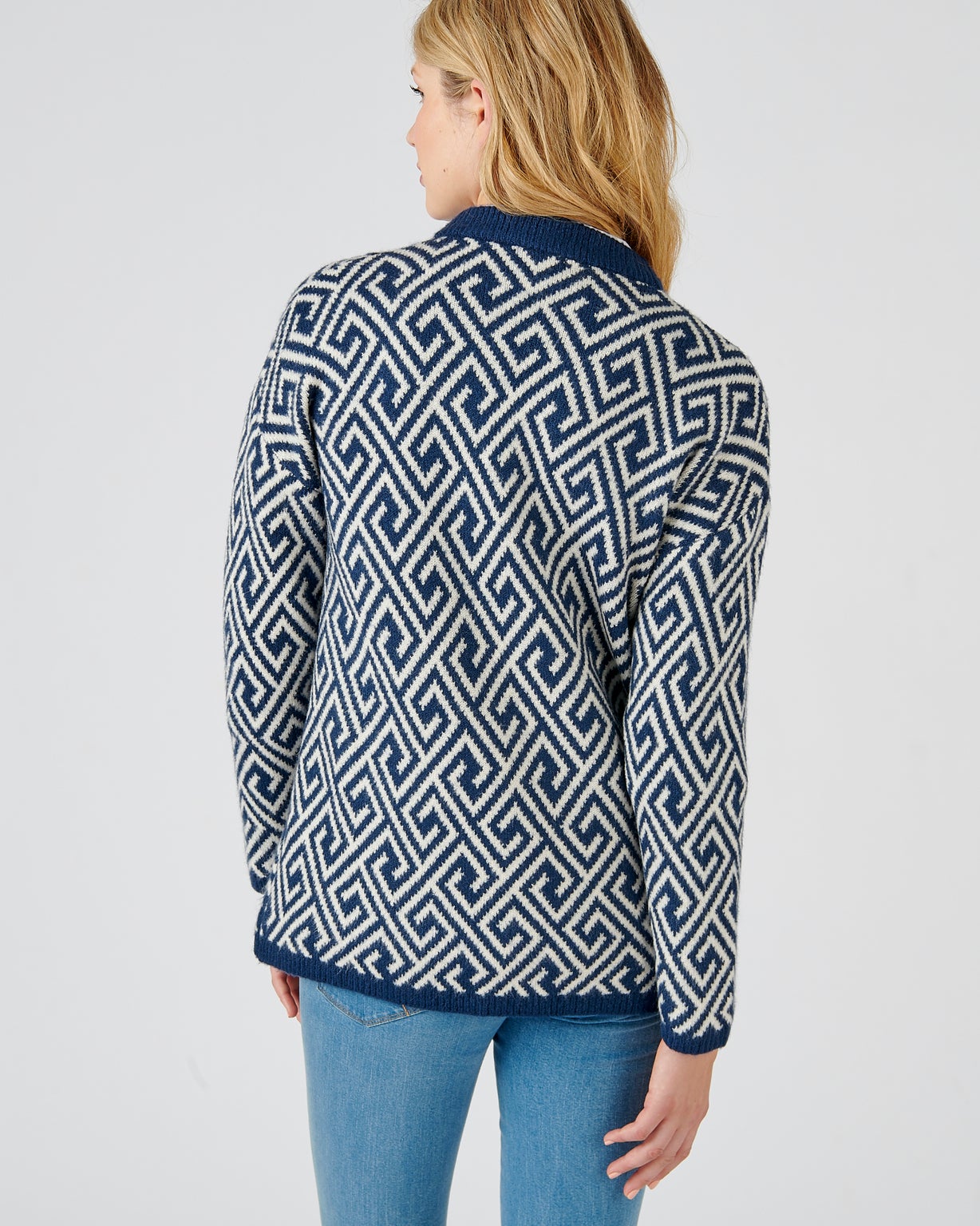 Gilet long jacquard graphique