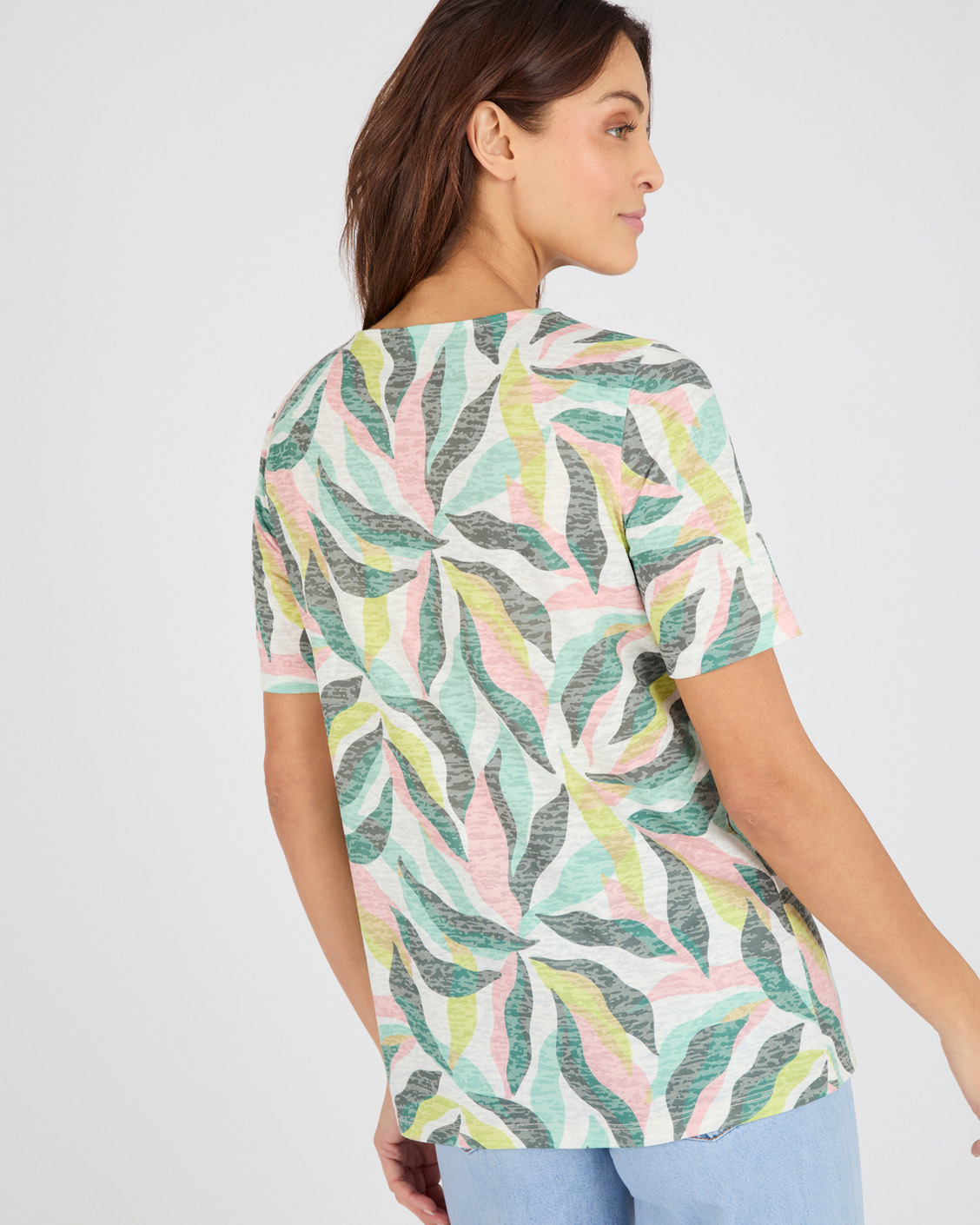 T-shirt verweerde tricot plantenprint