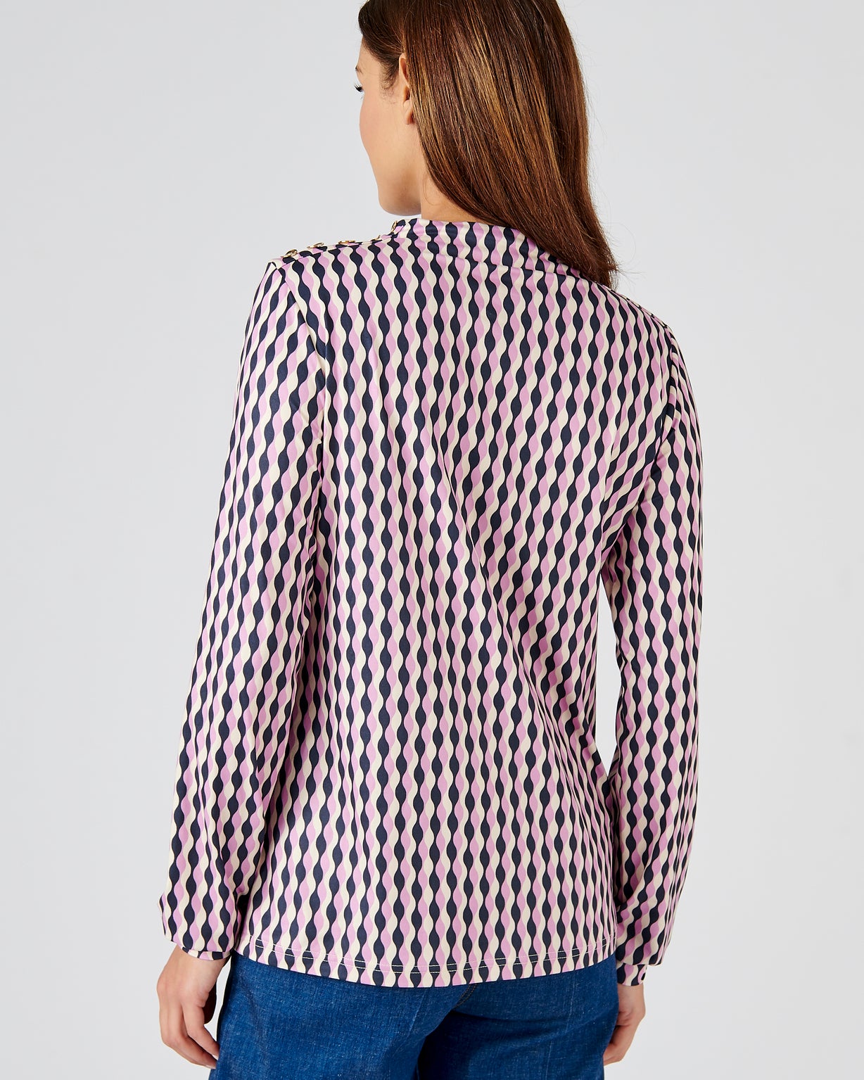 T-shirt met opstaande kraag in warm tricot met grafische print