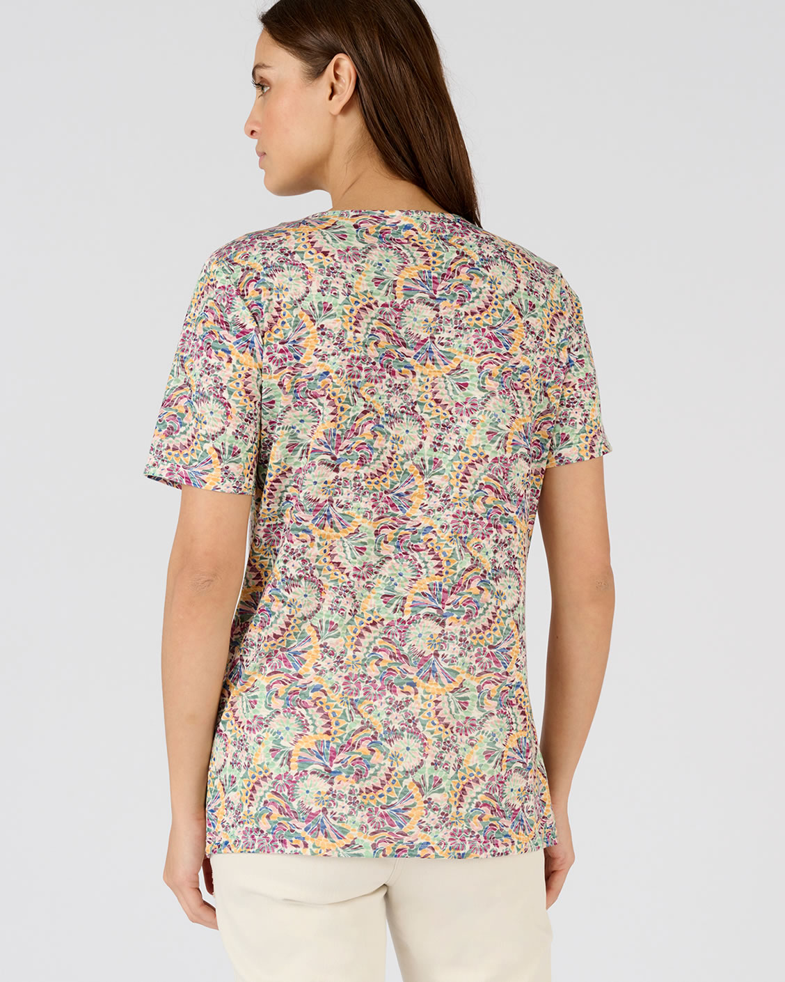 T-shirt met korte mouwen verweerd breisel met print