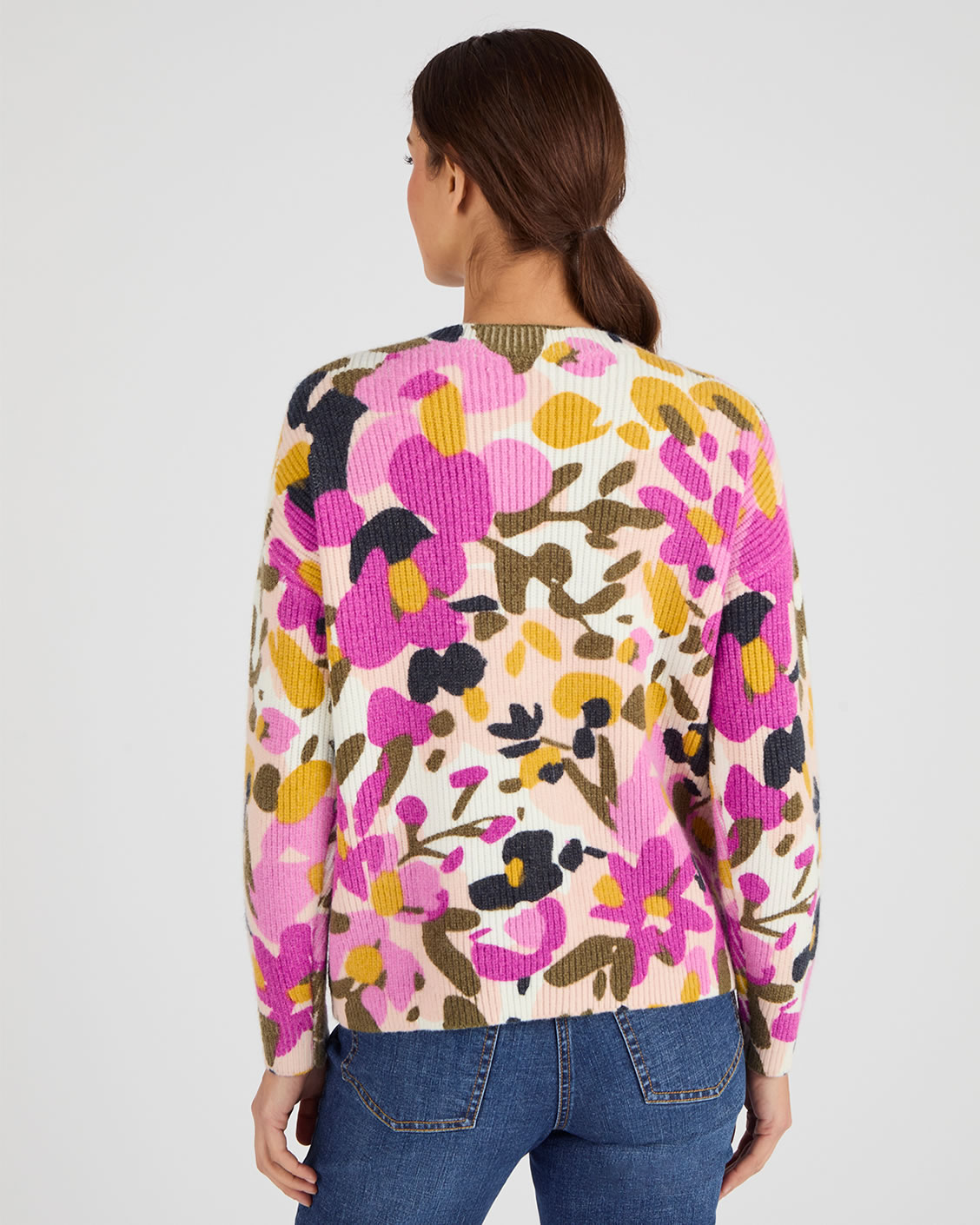 Gilet maille moelleuse côtelée imprimé fleurs