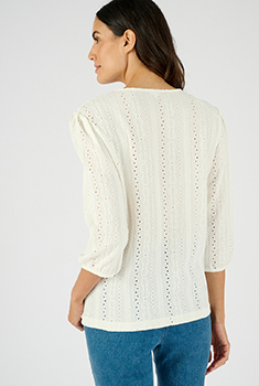 Top maille jacquard stretch ajourée et brodée