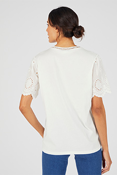 T-shirt pur coton manches brodées