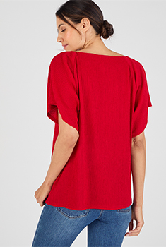 T-shirt van getextureerd tricot met sierkraag