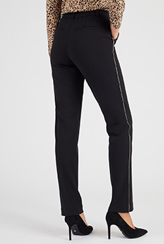 Stretch crêpegebreide broek met biezen aan de zijkant