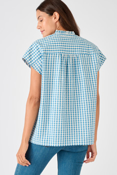 Overhemdblouse korte mouwen wafelstof
