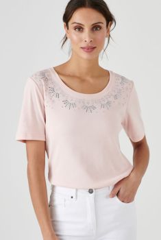 T-shirt in zuiver katoen met ronde hals en stras