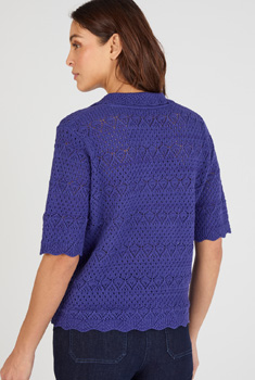 Pull col polo maille ajourée