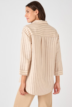 Overhemdblouse mix linnen en katoen
