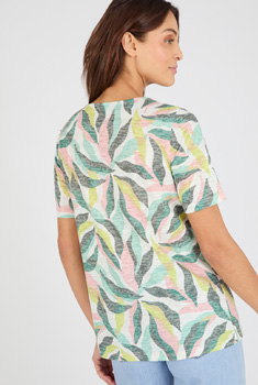 T-shirt verweerde tricot plantenprint