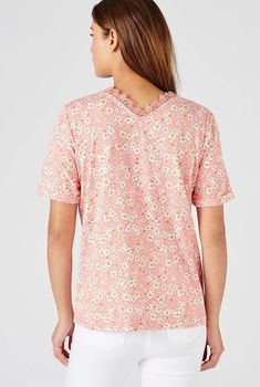 Gebloemd T-shirt in katoenmix met gerecycleerde vezels