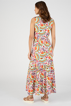 Lange jurk in stretchtricot met tropische print