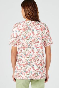 Gebloemd T-shirt in gewafeld stretchtricot