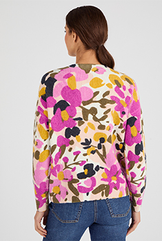 Gilet maille moelleuse côtelée imprimé fleurs