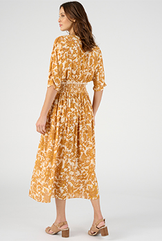 Robe longue à smocks pure viscose reliéfée