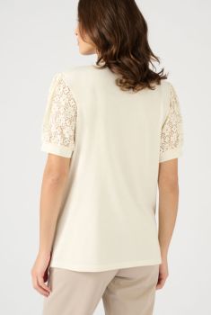 T-shirt coton, modal, manches en macramé