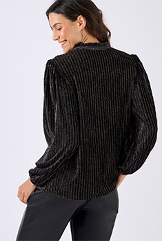 Overhemdblouse velours gestreept