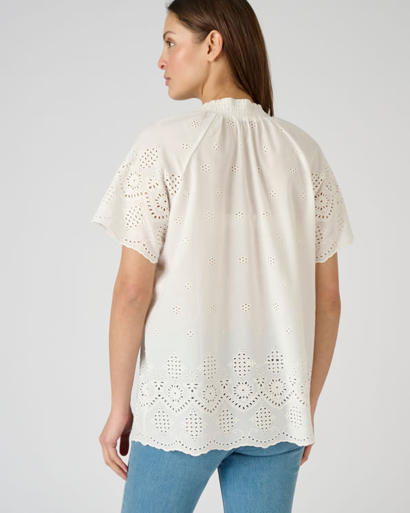 Blouse in katoenvoile met broderie anglaise