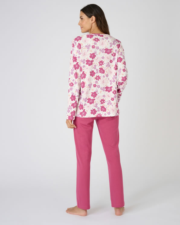Pyjama maille côtelée, intérieur légèrement gratté
