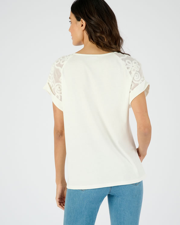 T-shirt met T-mouwen van twee materialen