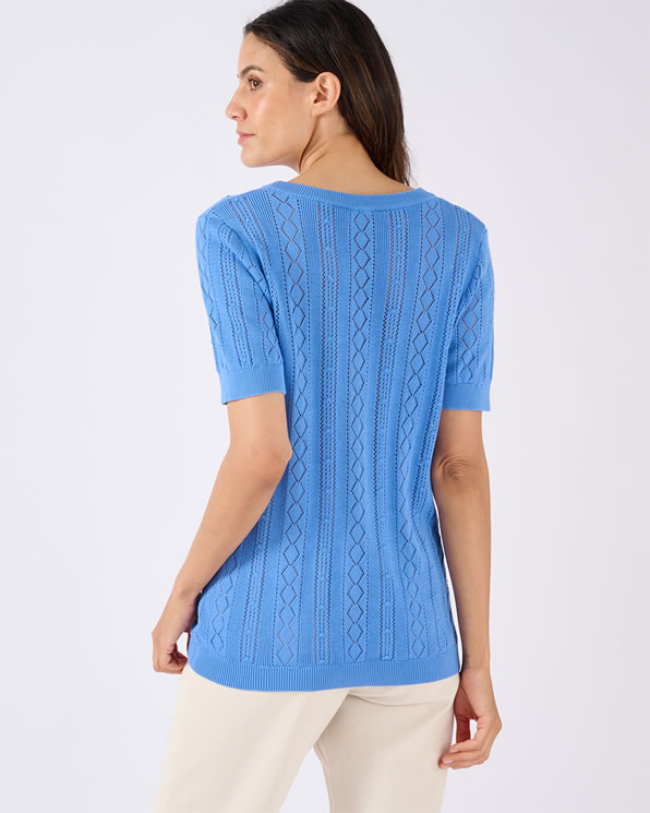 Pull pur coton maille jacquard ajourée