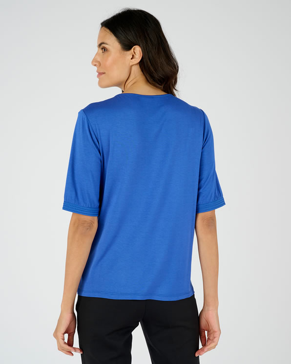 T-shirt met boothals van twee materialen