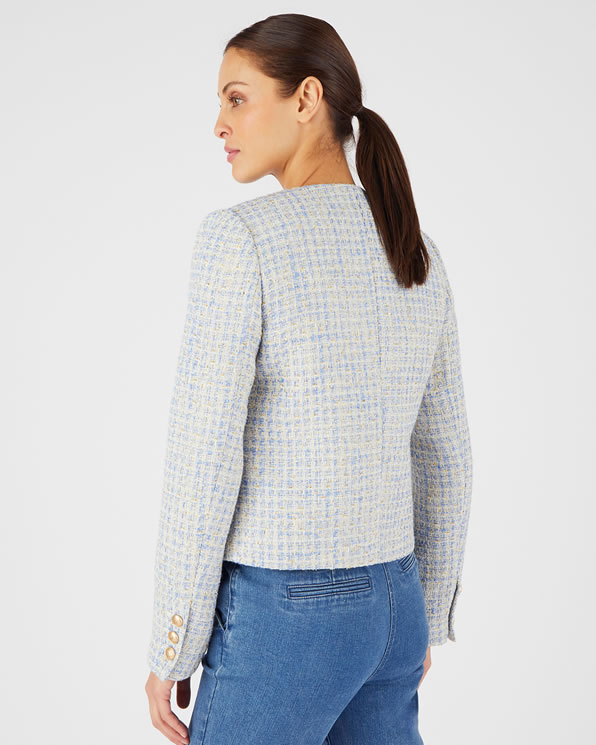 Tweed jasje met ruitjes en glanzende garen
