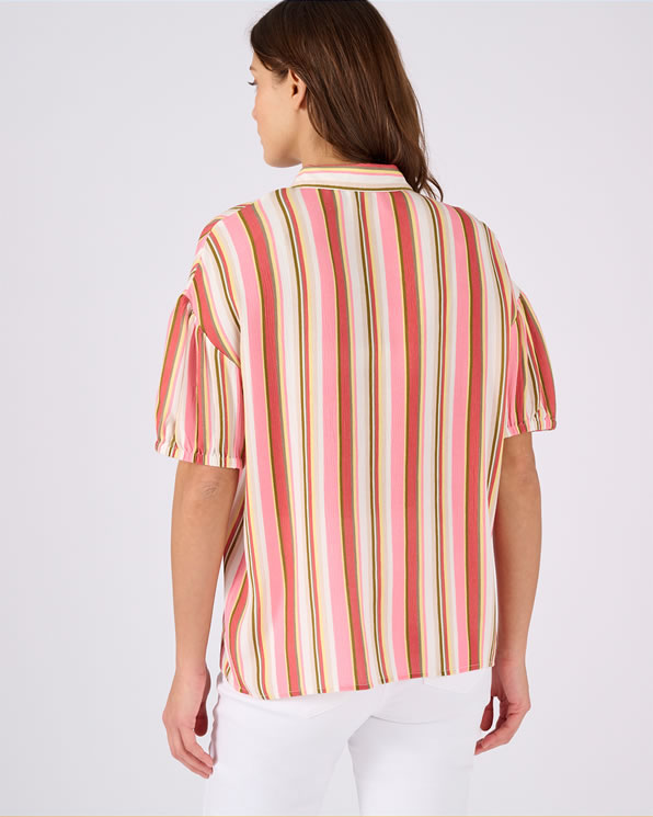 Gestreepte overhemdblouse van crêpestof zuivere viscose vezels