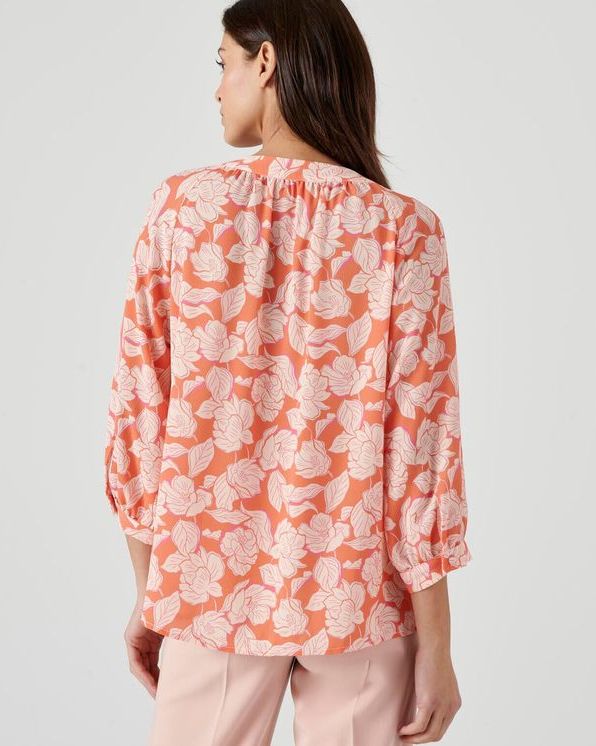 Blouse in crêpe met reliëf, stretchstof met print