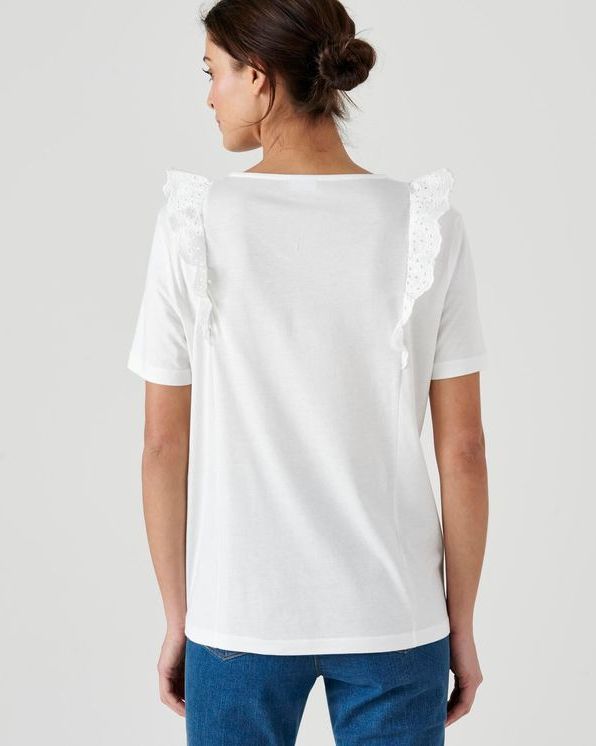 T-shirt in 2 stoffen met broderie anglaise