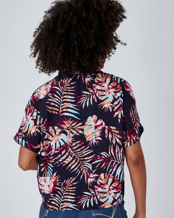 Chemisier à nouer imprimé tropical Climatyl®