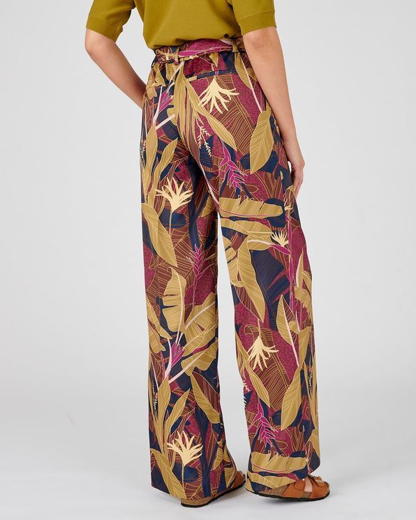 Pull-on broek in soepele stretchstof met tropische print, omslag